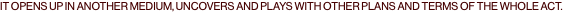 IT OPENS UP IN ANOTHER MEDIUM, UNCOVERS AND PLAYS WITH OTHER PLANS AND TERMS OF THE WHOLE ACT.